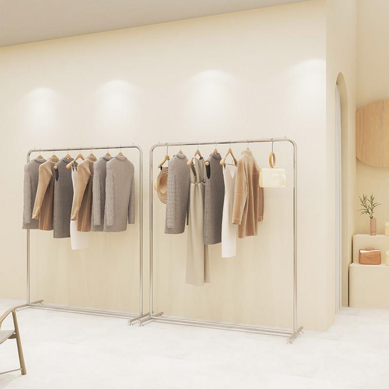 服装店挂衣架北欧不锈钢银色陈列货架女装店简约中岛落地式展示架