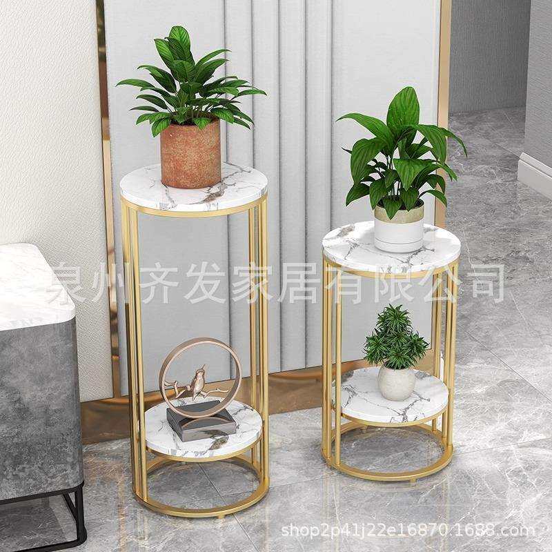 北欧轻奢大理石落地式花架铁艺置物架绿萝室内多层阳台电视柜花架