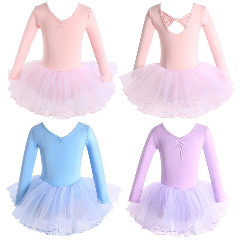 儿童舞蹈服练功服女孩春秋长袖芭蕾舞裙考级幼儿中国舞裙蓬蓬裙子