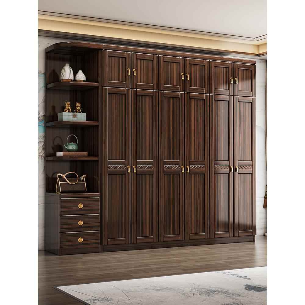 新中式乌金木实木衣柜家用简约现代衣服棉被卧室收纳多功能储物柜