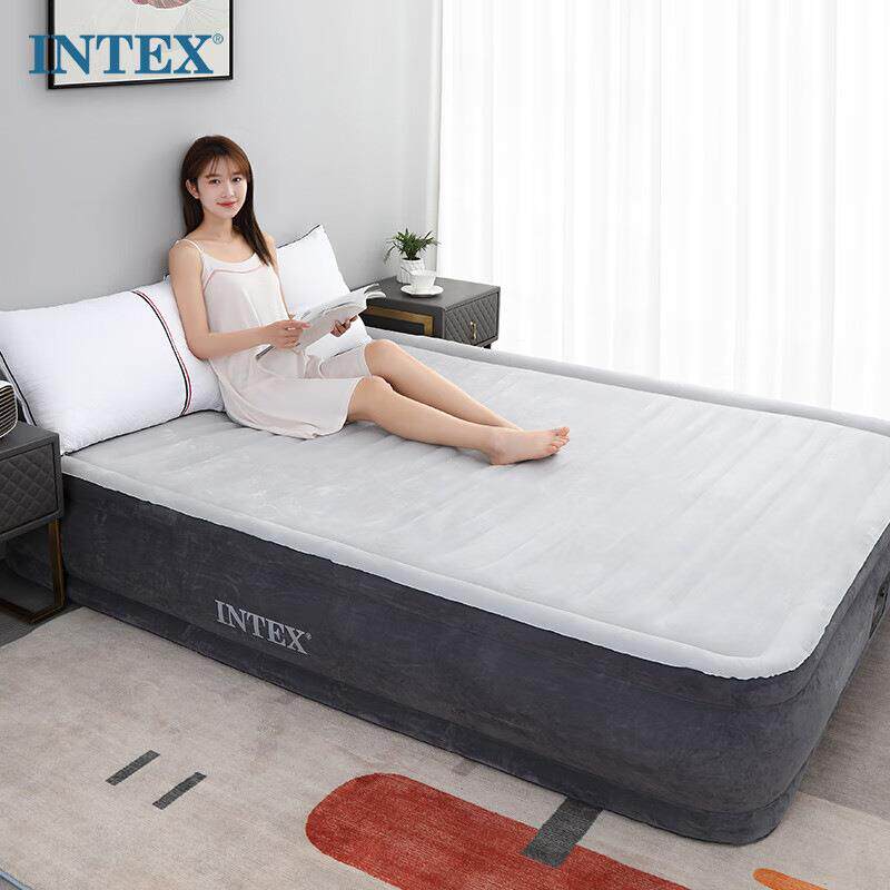 INTEX 豪华升级版内置电泵自动充气单双三人线拉充气床 条纹植绒