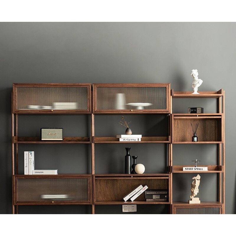 北欧全实木书架置物架书柜组合落地收纳实木胡桃木客厅隔断展示架