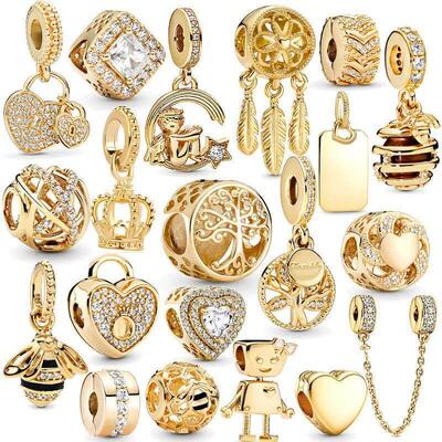 925 Sterling Silver Gold Color Family Tree Heart Crown Penda