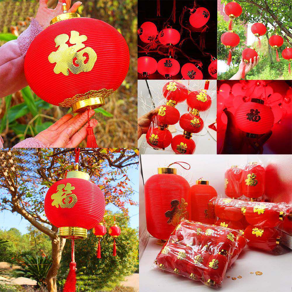 新年发光福字小灯笼塑料pvc节日结婚户外防水装饰冬瓜灯圆形灯笼