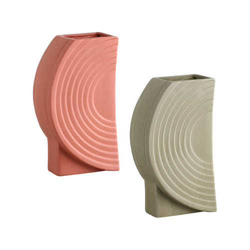 博西家居几何弯曲素烧陶瓷花瓶客厅卧室样板间软装饰品创意摆件