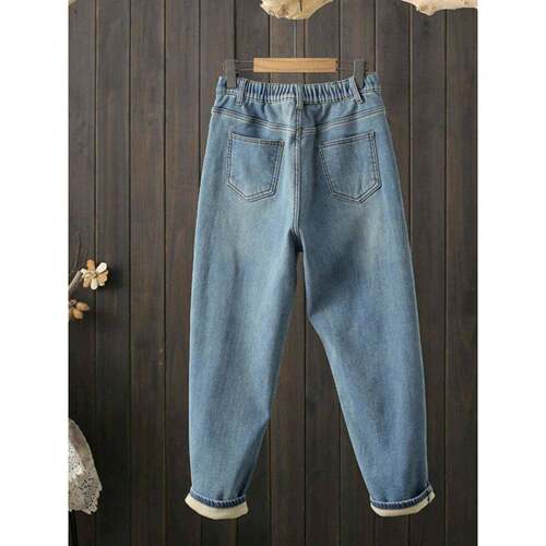 秋冬天大仔码100公斤浅蓝休色鹅绒加厚後宫牛裤覆古宽松闲爸爸638