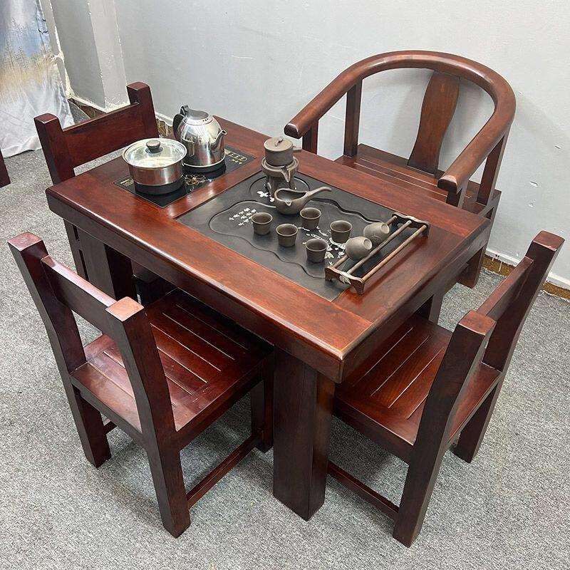 老船木阳台小茶桌椅组合纯实木公室新中式茶几茶台家用喝茶艺桌