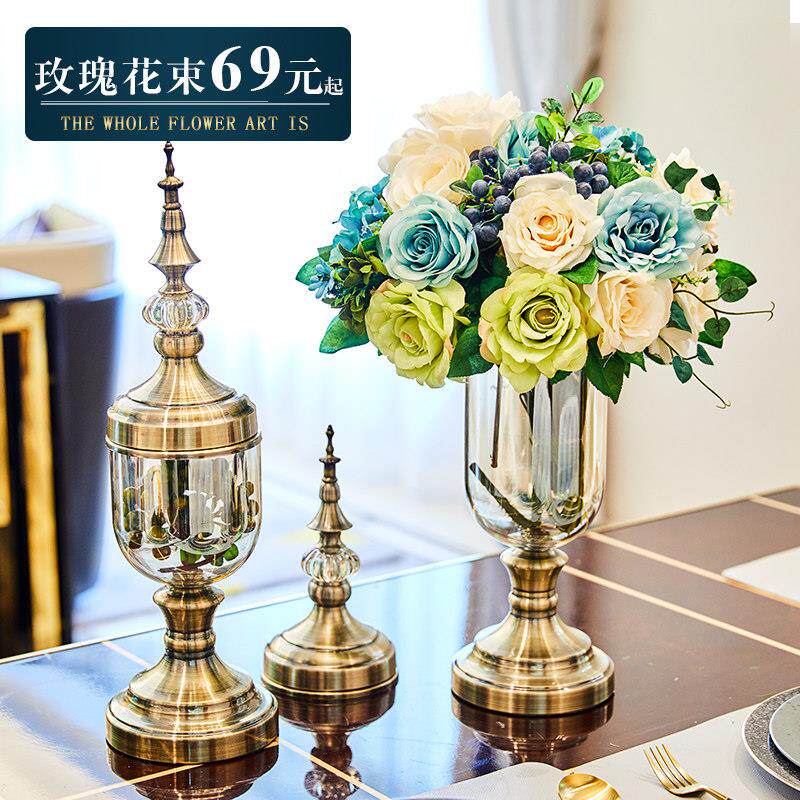 欧式玫瑰干 干燥花花束彷真假花玄关装饰花瓶摆件客厅轻奢餐桌花