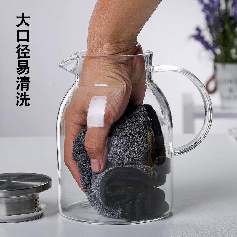 现货高硼硅时尚北欧风不锈钢盖冷水壶果汁壶家用耐高温玻璃壶