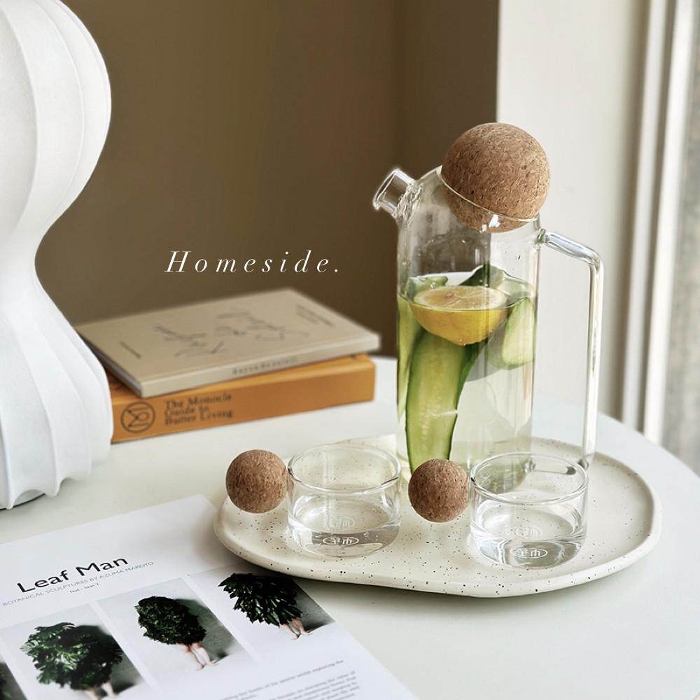 Homeside软木球球茶壶套组ins极简高硼硅耐高温玻璃冷水壶果汁壶