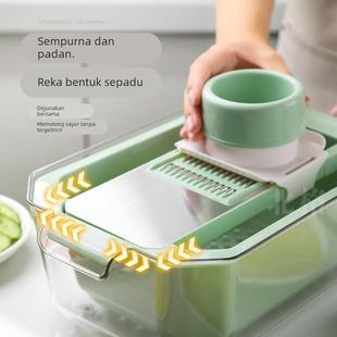 316不锈钢多功能切菜刨丝器擦土豆波浪刀神器洗淘米盆沥水篮家用