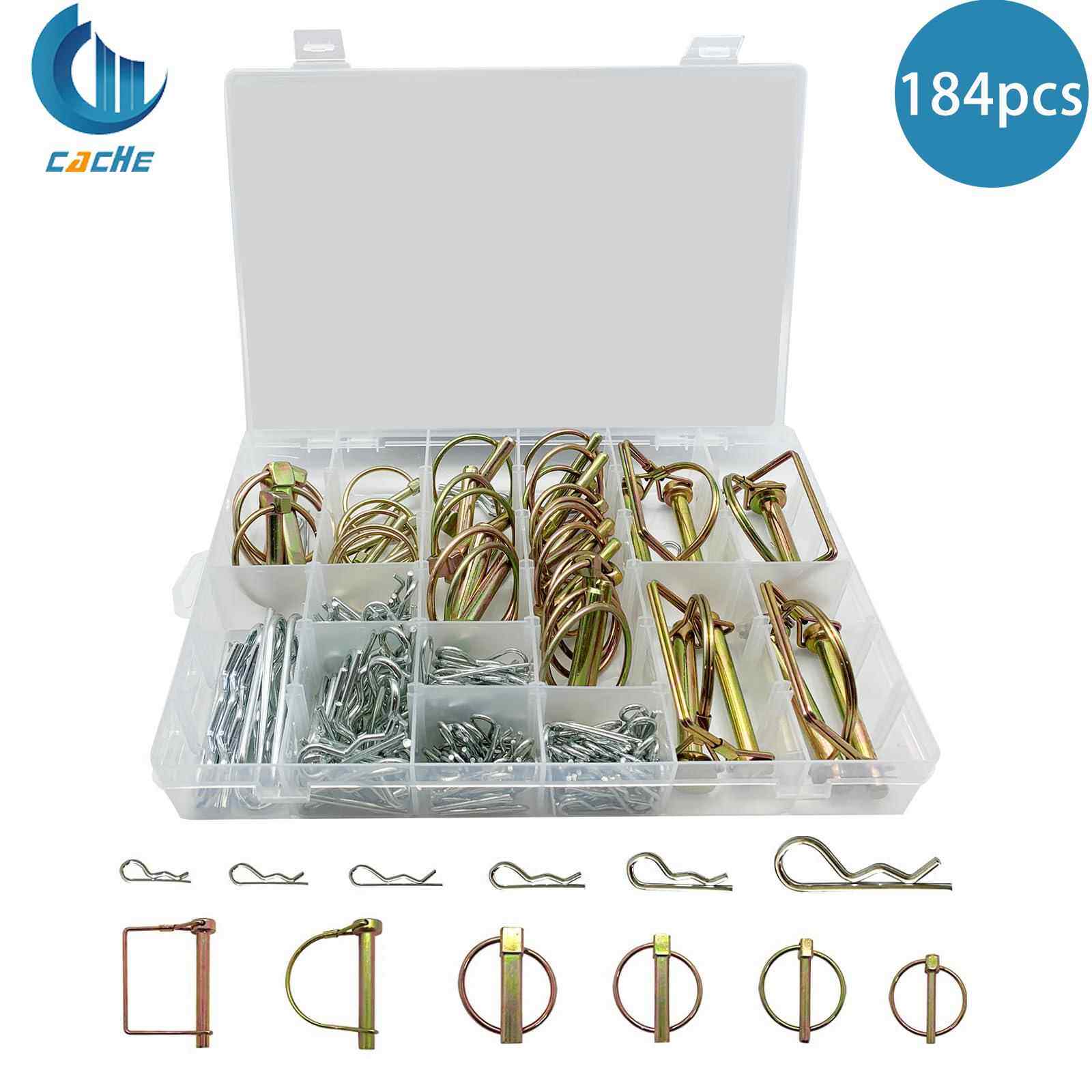184pcs盒装镀彩锌定位销开口销套装12规格O型D型销拉销按钮销