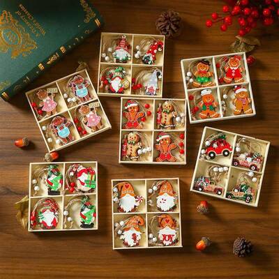 Christmas decorations wooden box with painted pendant