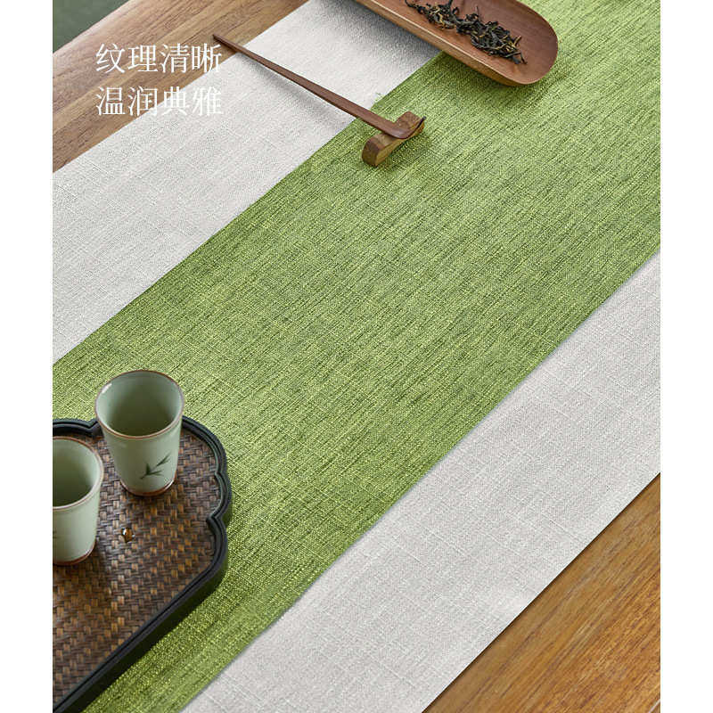 新中式禅意双层茶席中国风绿色棉麻桌旗茶桌垫布防水茶垫茶几桌布,居家布艺,桌旗,淘宝优惠券,粉丝福利购,淘宝优惠卷