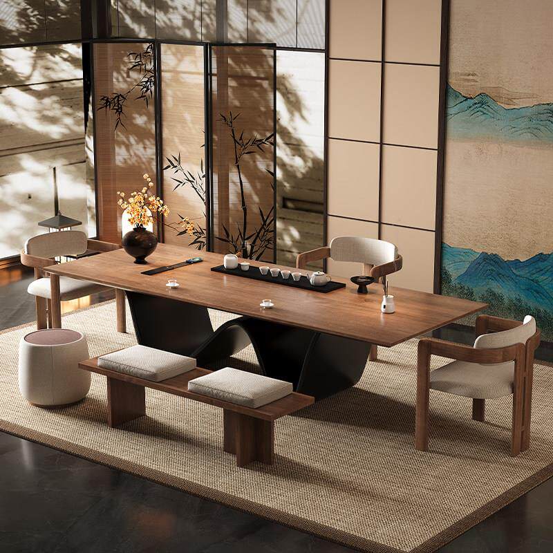 侘寂风茶桌现代简约实木大板茶台高级办公室家用阳台泡茶桌椅组合
