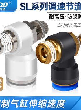 气动流量调节SL气管接头节流阀带可调速单向气缸JSC快速气压手动8