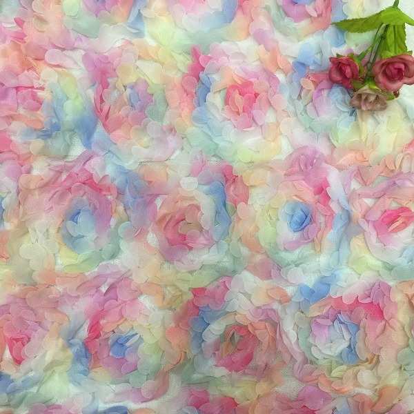 厂家直销 高档立体渐变曲叶玫瑰钩花绣花 蕾丝花边面料 刺绣布料