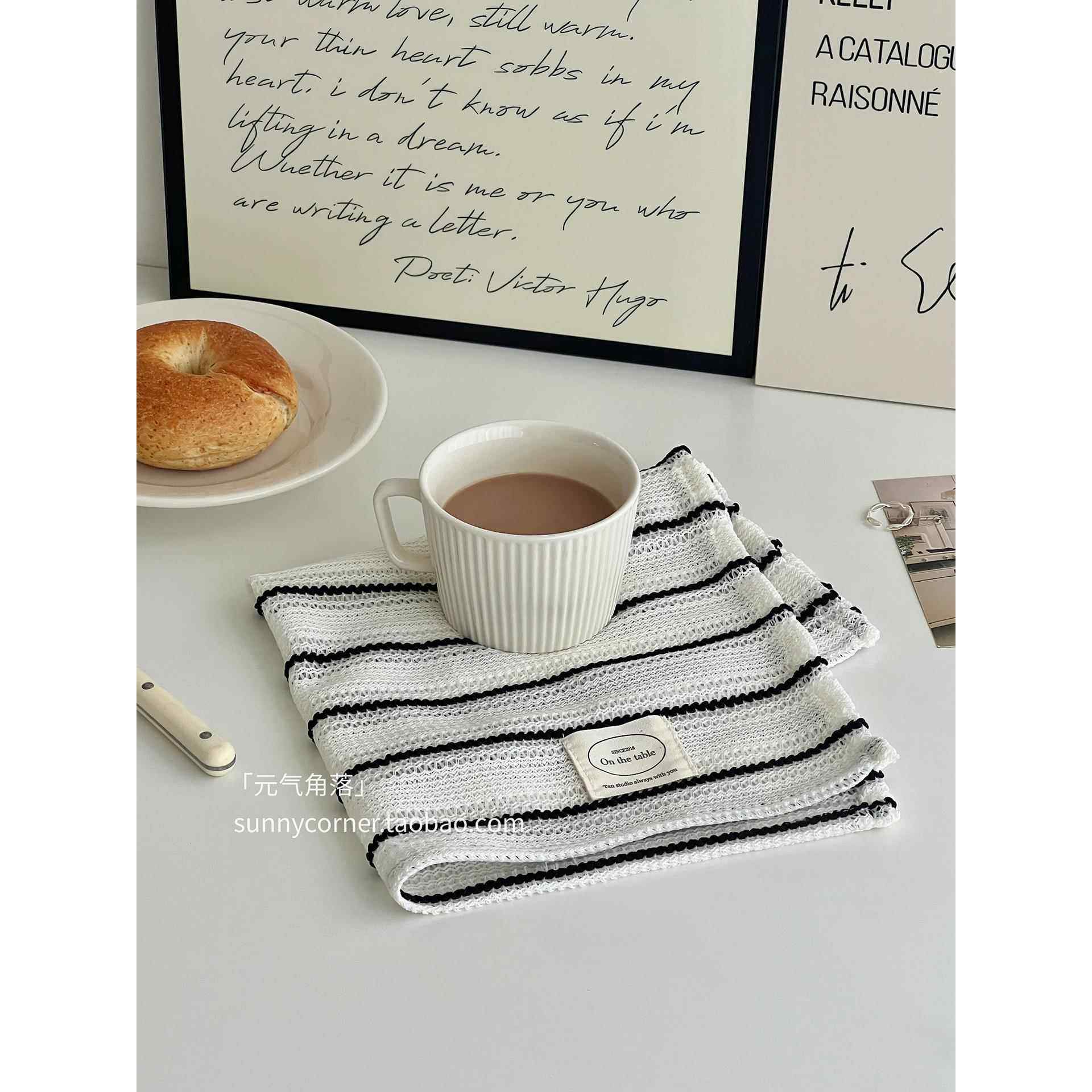 ins风高级感黑白条纹布艺餐垫茶几桌垫盖布拍照道具装饰背景布,居家布艺,餐垫,淘宝优惠券,粉丝福利购,淘宝优惠卷