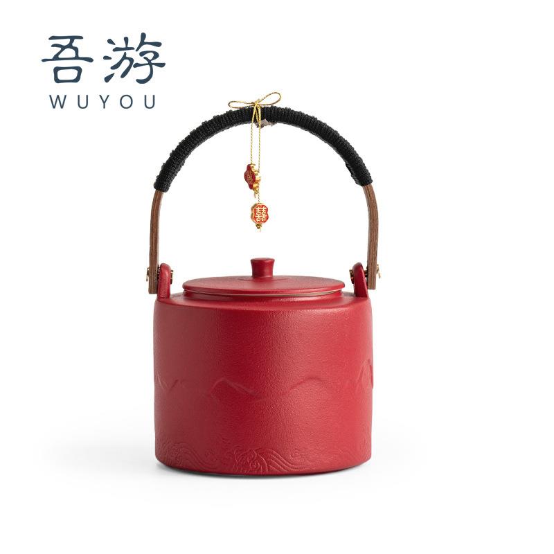 结婚子孙桶一对喜女方陪F98H76T6嫁红色陶瓷喜桶婚订摆庆件婚庆用