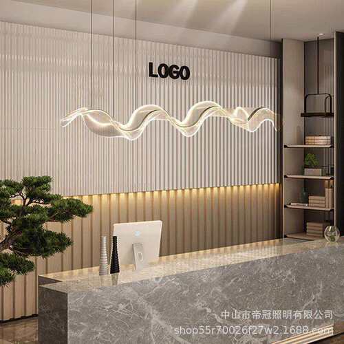 现代简约餐厅吊灯吧台办公室酒店前台 长条波浪飘带亚克力LED吊灯
