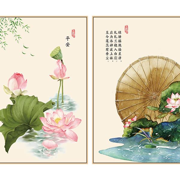 入口柜画装饰客厅新中式荷花茶室书房古典画现代禅宗荷花挂画图片