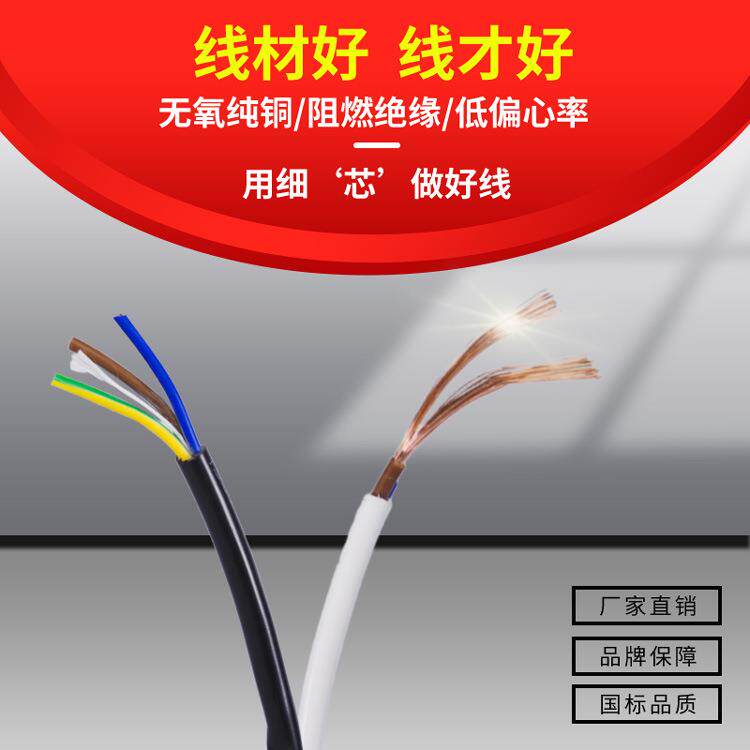 永壹珠江国标纯铜2芯 RVV软电线护套线铜芯电缆工程项目厂家