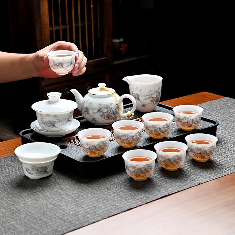 景德镇汝窑冰种玉瓷白瓷喝茶茶具茶台一整套家用功夫茶杯陶瓷高端