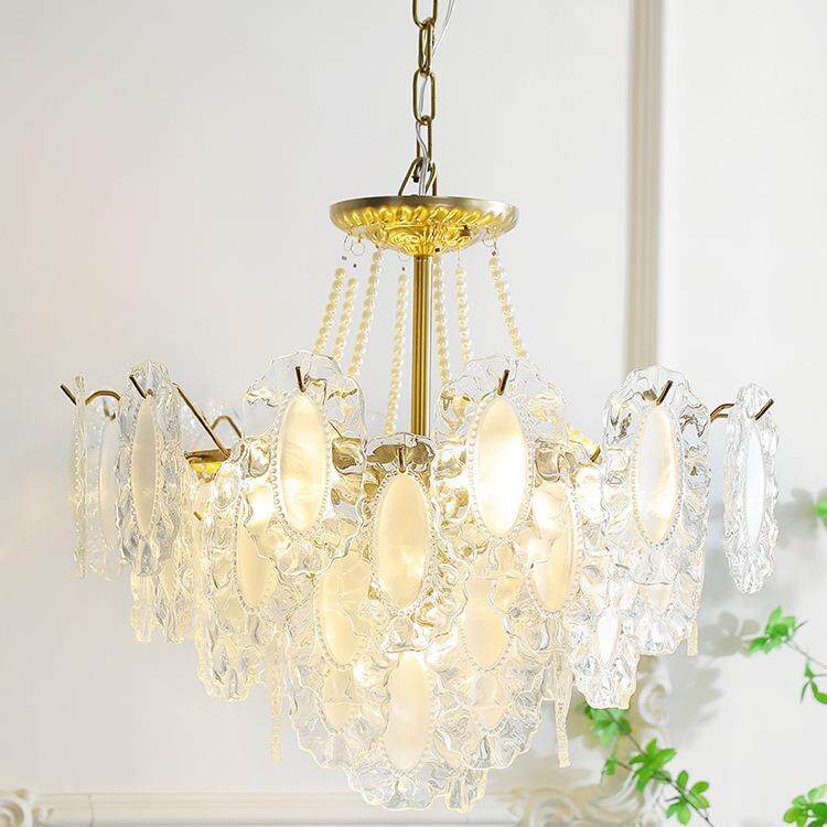 法式水晶吊灯奶油风灯饰玻璃中古灯具轻奢2022年新款客厅主卧室灯