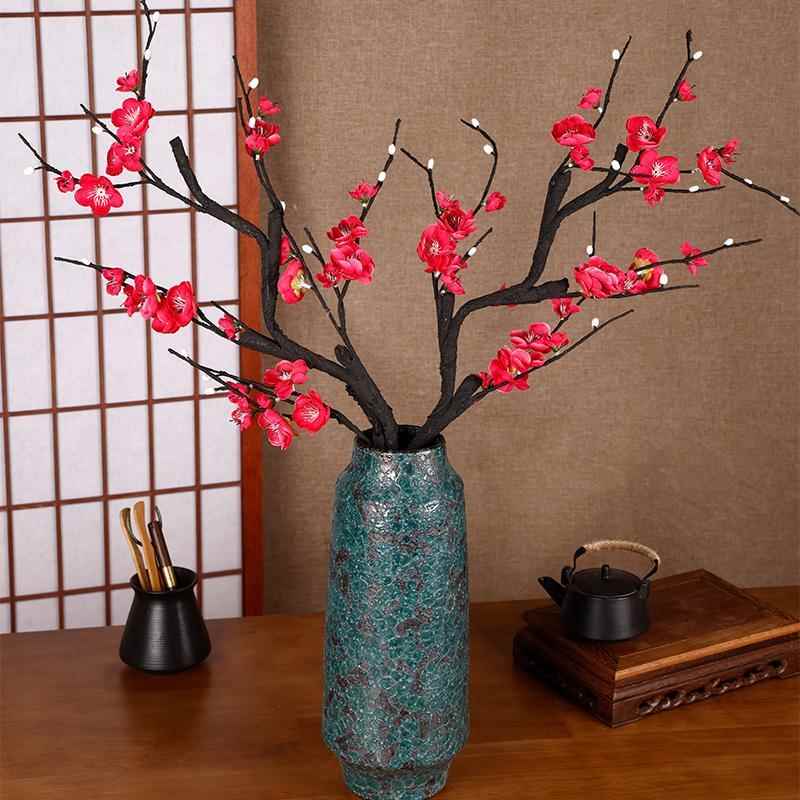 彷真梅花腊梅假花摆件中式客厅玄关电视柜装饰花艺插花摆设娟花