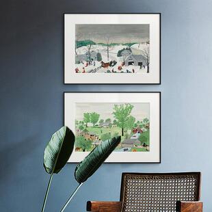 摩西摩西奶奶奶装奶饰画美式小清新风田园景风挂画餐正厅方形卡纸