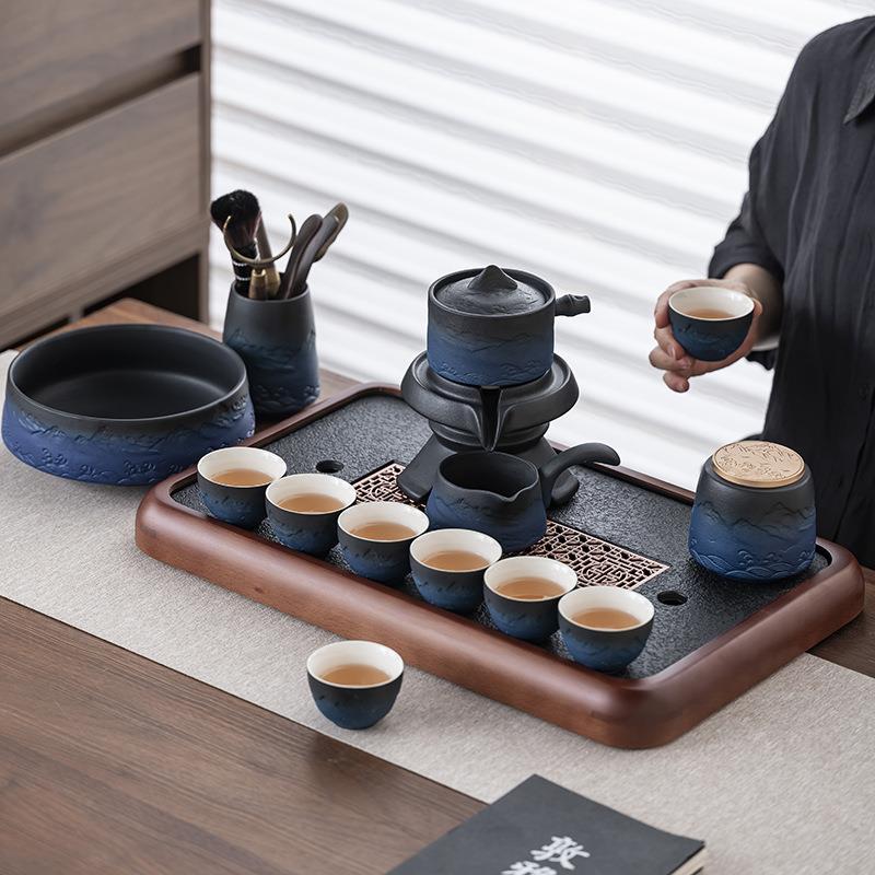 年会高档功夫自动茶具套装懒人防烫石磨泡茶器家用陶瓷茶壶茶杯