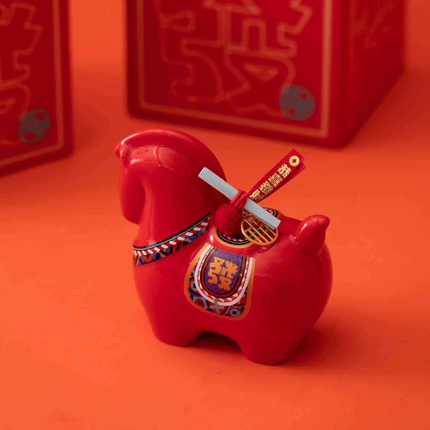 马年国潮创意摆件马上有钱陶瓷储钱罐收银台店铺开业家居礼品饰品