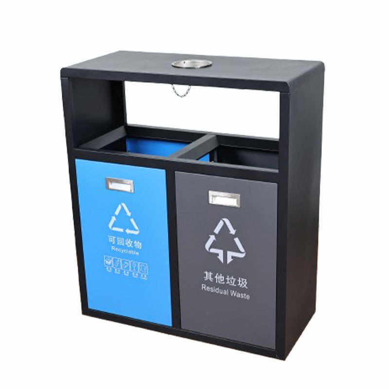 户外不锈钢商用大容量双分类蓝灰色小区公园街边景区钢制垃圾箱
