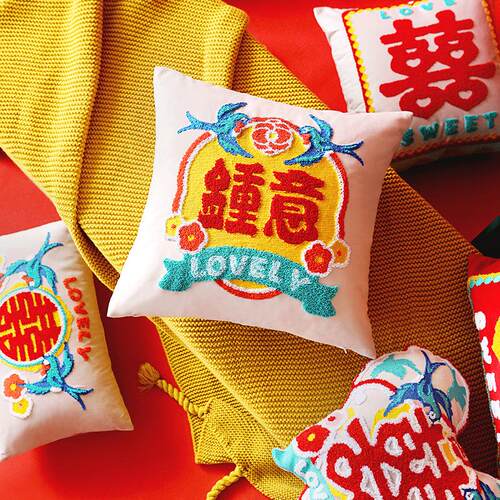 结婚抱枕套喜字爱心国潮风沙发靠枕新中式婚庆布置红色压床靠垫