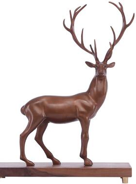 紫铜梅花鹿摆件麋鹿一路高升升迁办公桌面摆设中式家居装饰