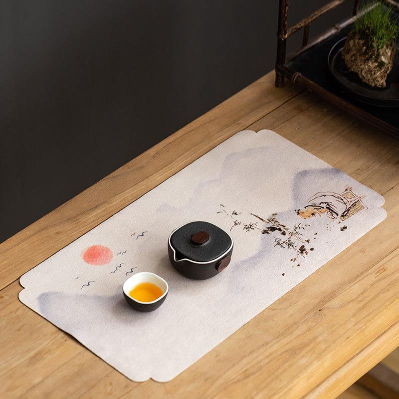 麂皮绒防水小茶席中式禅意茶道茶盘主人席垫布中式干泡茶桌布垫子
