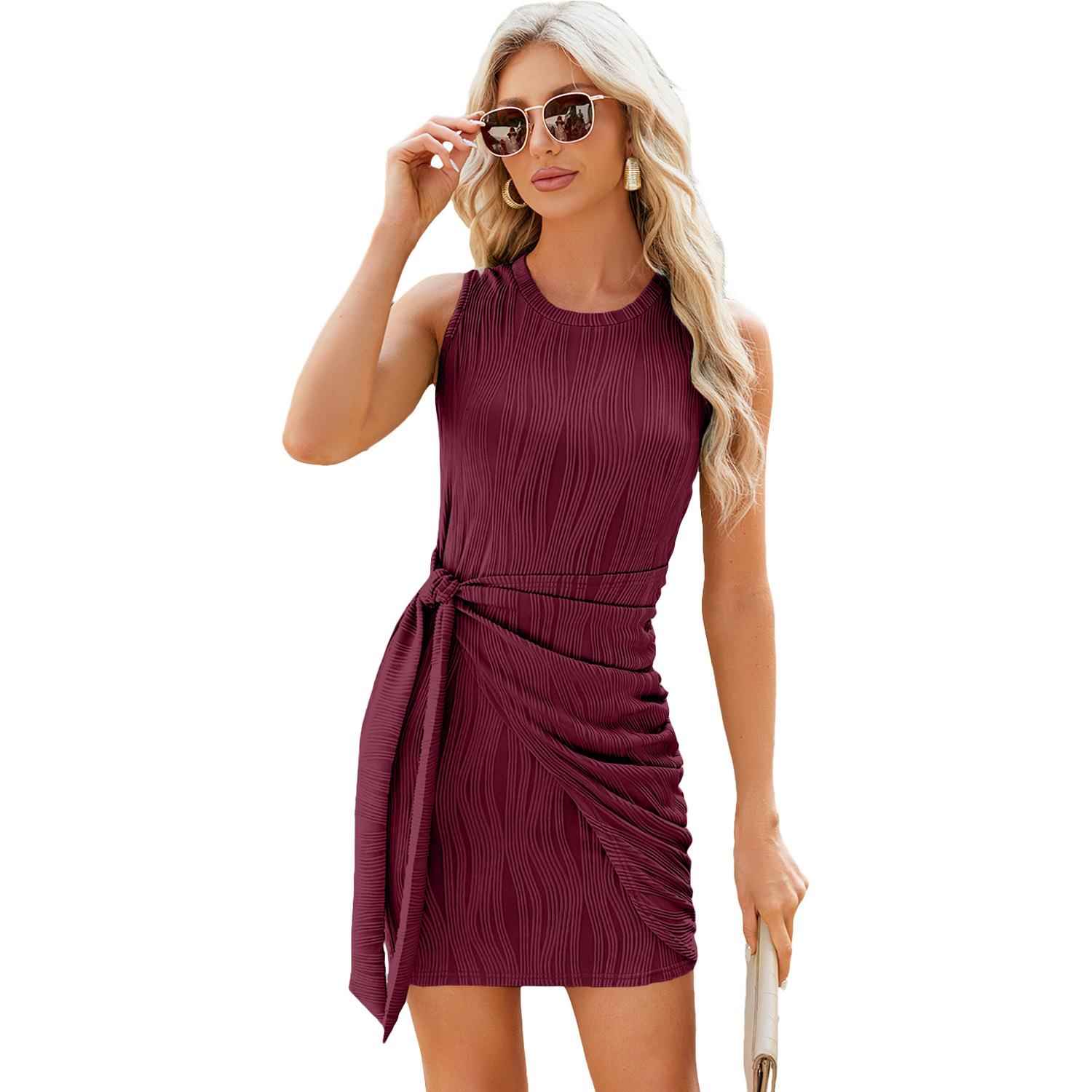 Womens solid color round neck pleated lace-up knitted vest