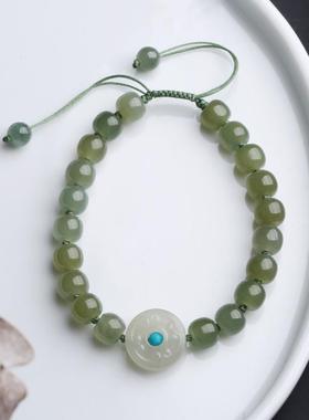 天然和田玉编织手链 祥云扣和田玉编织款伸缩绳