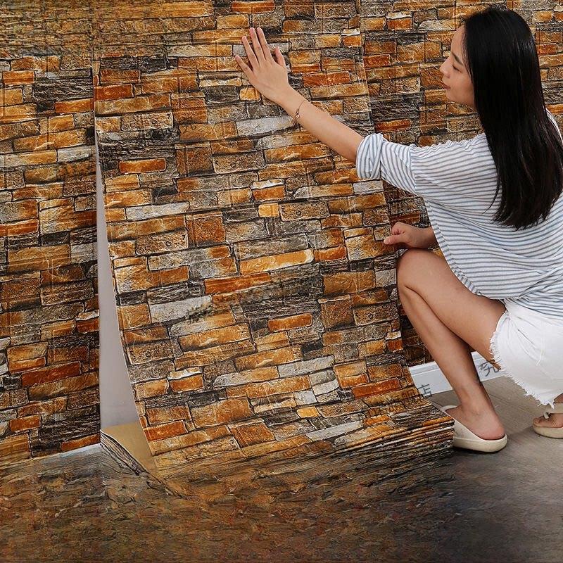 覆古防水防潮3d立体墙贴泡沫砖纹墙纸自粘装饰贴纸理发服装店壁纸