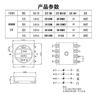 5050rgw灯珠全彩四合b一发光二极贴高亮0.管2W红绿蓝白5SYX050灯