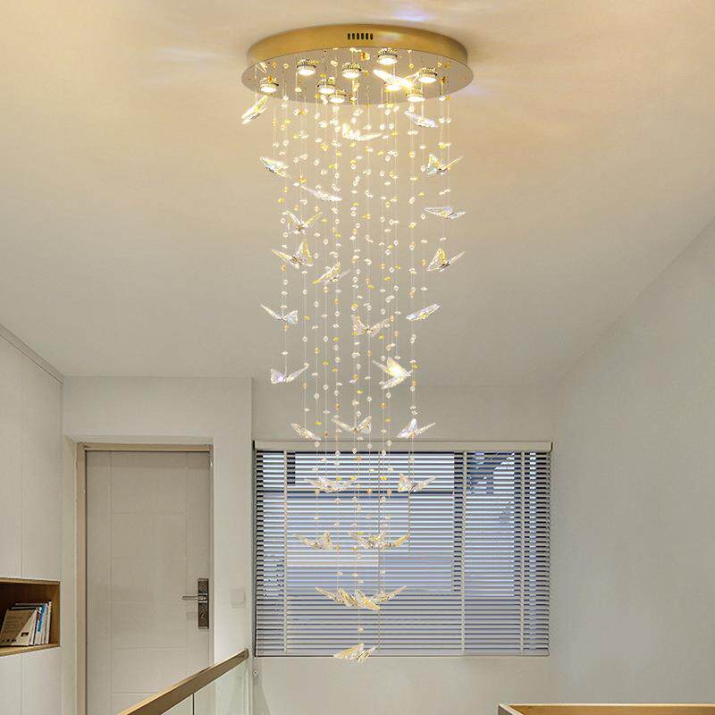 跨境2021新款蝴蝶水晶长吊灯别墅客厅餐厅豪华复式楼旋转楼梯吊灯