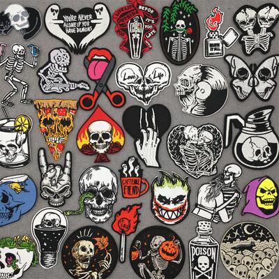 Hippe Punk Patches Embroidered Patches for Clothing Skull Gh