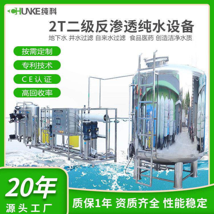 水处理设备工业纯净水制水设备2000L双级RO反渗透水处理系统