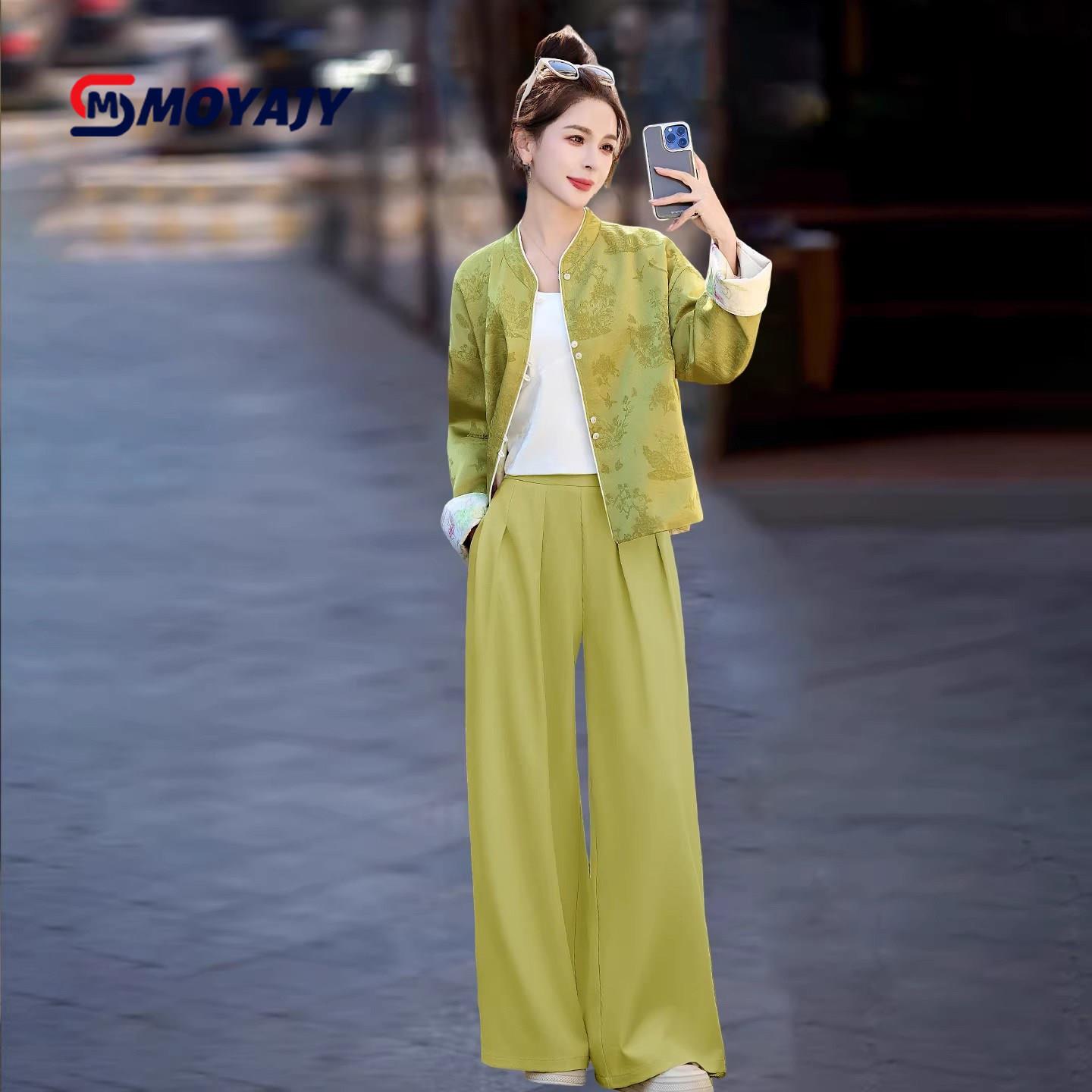 MOYAJY品牌新中式女2026春季新款时尚国风两面穿外套阔腿裤两件套