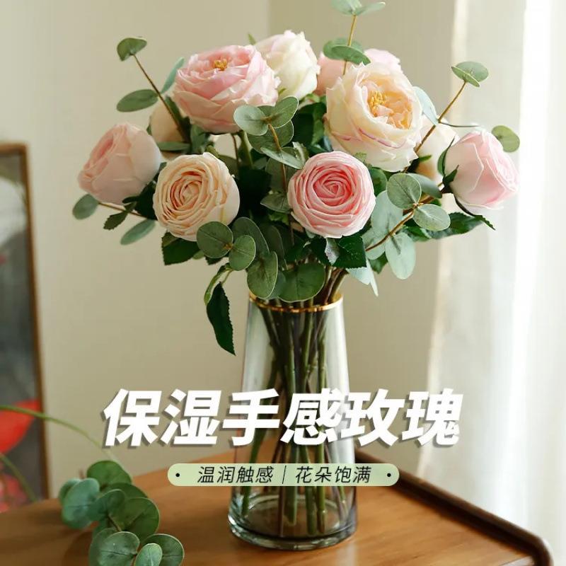 保湿手感大朵玫瑰仿真花高端轻奢花束客厅餐桌假花装饰摆件3d