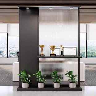 简约现代玻形咨询客服璃风屏隔断办公室象墙公司入户O玄关前台LOG