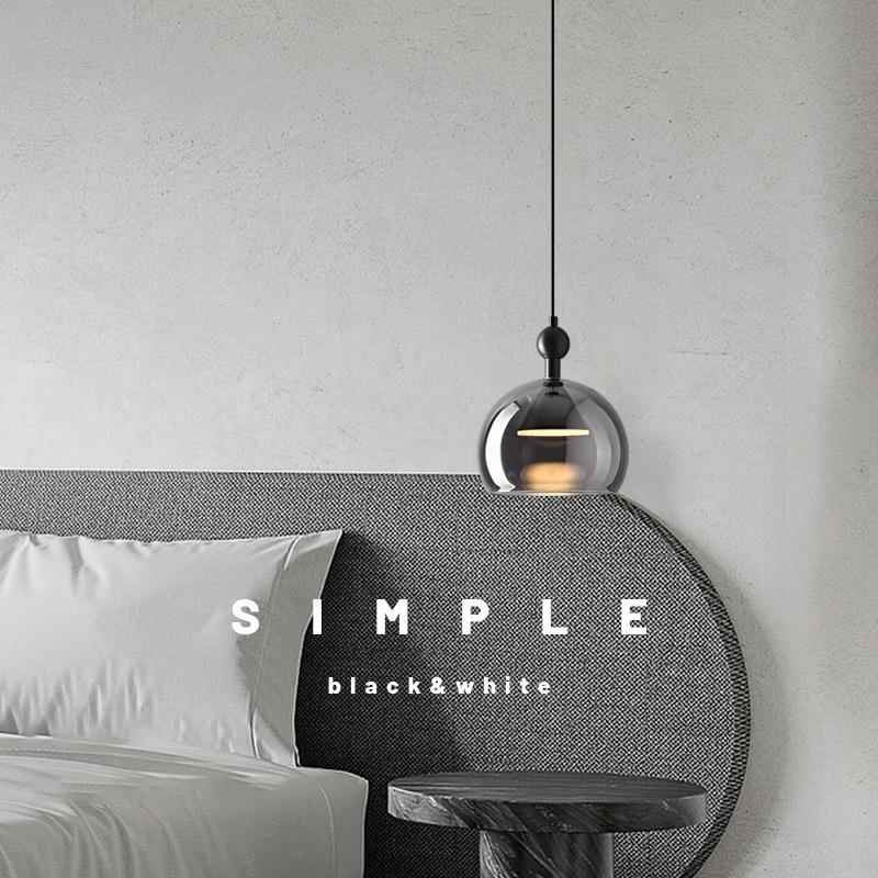 北欧卧室床头小吊灯意式极简设计师三头玻璃灯餐厅吧台个性吊线灯