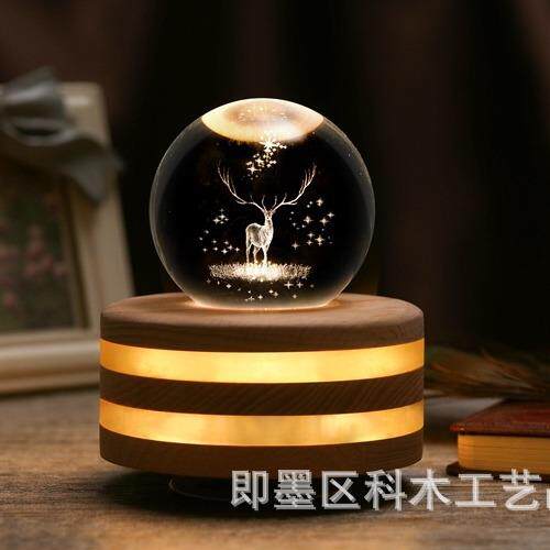 水晶球发光音乐盒创意旋转音乐盒麋鹿生日八音盒送女孩情人节礼物