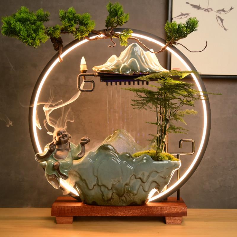 中式陶瓷招财流水摆件家居客厅茶几桌面景观喷泉乔迁开 业生财礼