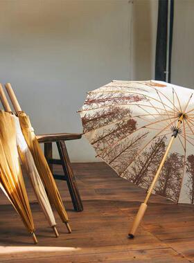 复木JC-古风古品柄伞国风实木柄长柄雨伞直杆加固16动骨手礼雨伞